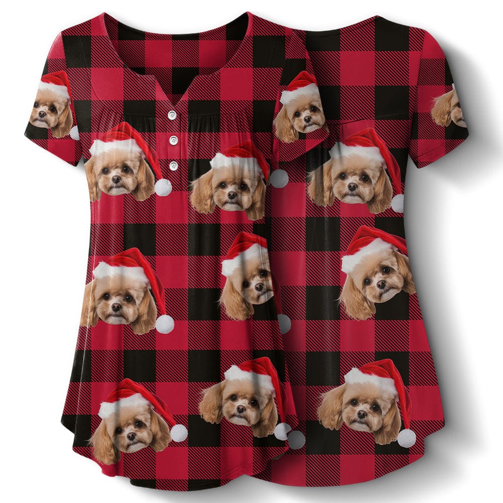 Custom Dog Cat Photo Christmas Pajamas Women V Neck Blouse Shirt TH10 892033