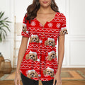 Custom Dog Cat Photo Christmas Pajamas Women V Neck Blouse Shirt TH10 892033