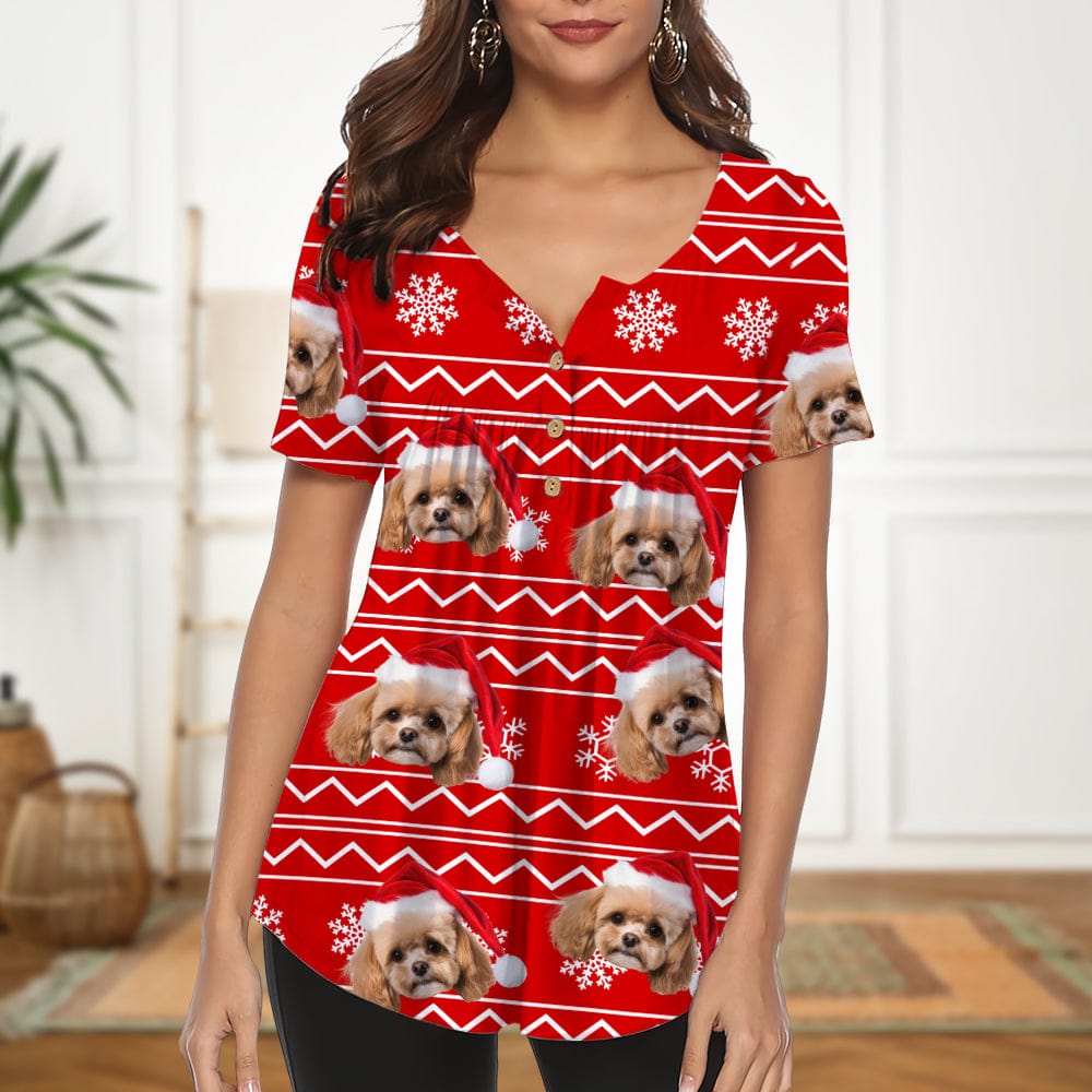 Custom Dog Cat Photo Christmas Pajamas Women V Neck Blouse Shirt TH10 892033