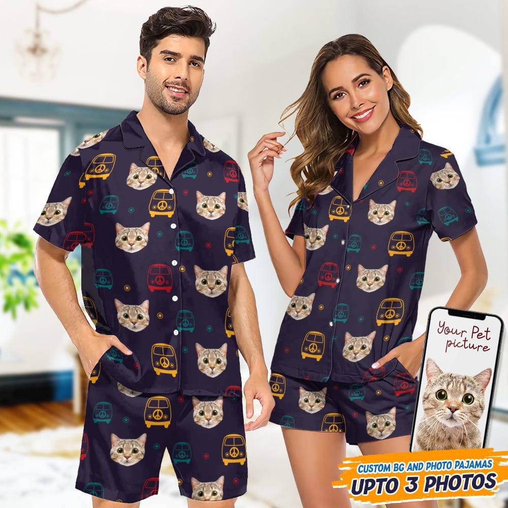 Custom Cat Photo Hippie Short Pajamas T368 888888