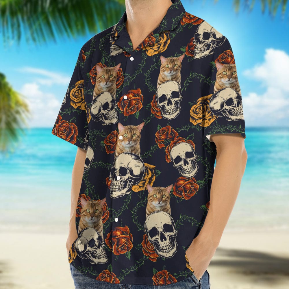 Custom Cat Photo Skull Face Tropical Leaf Hawaii Shirt N304 889570