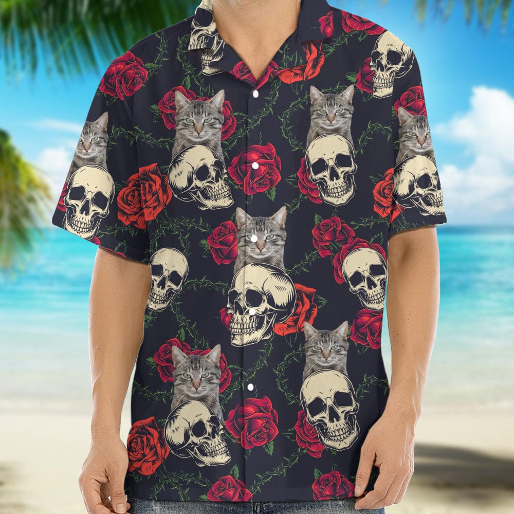 Custom Cat Photo Skull Face Tropical Leaf Hawaii Shirt N304 889570