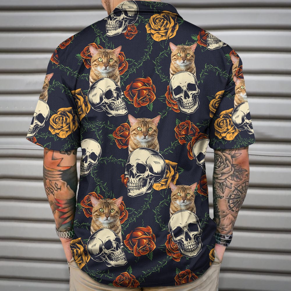 Custom Cat Photo Skull Face Tropical Leaf Hawaii Shirt N304 889570
