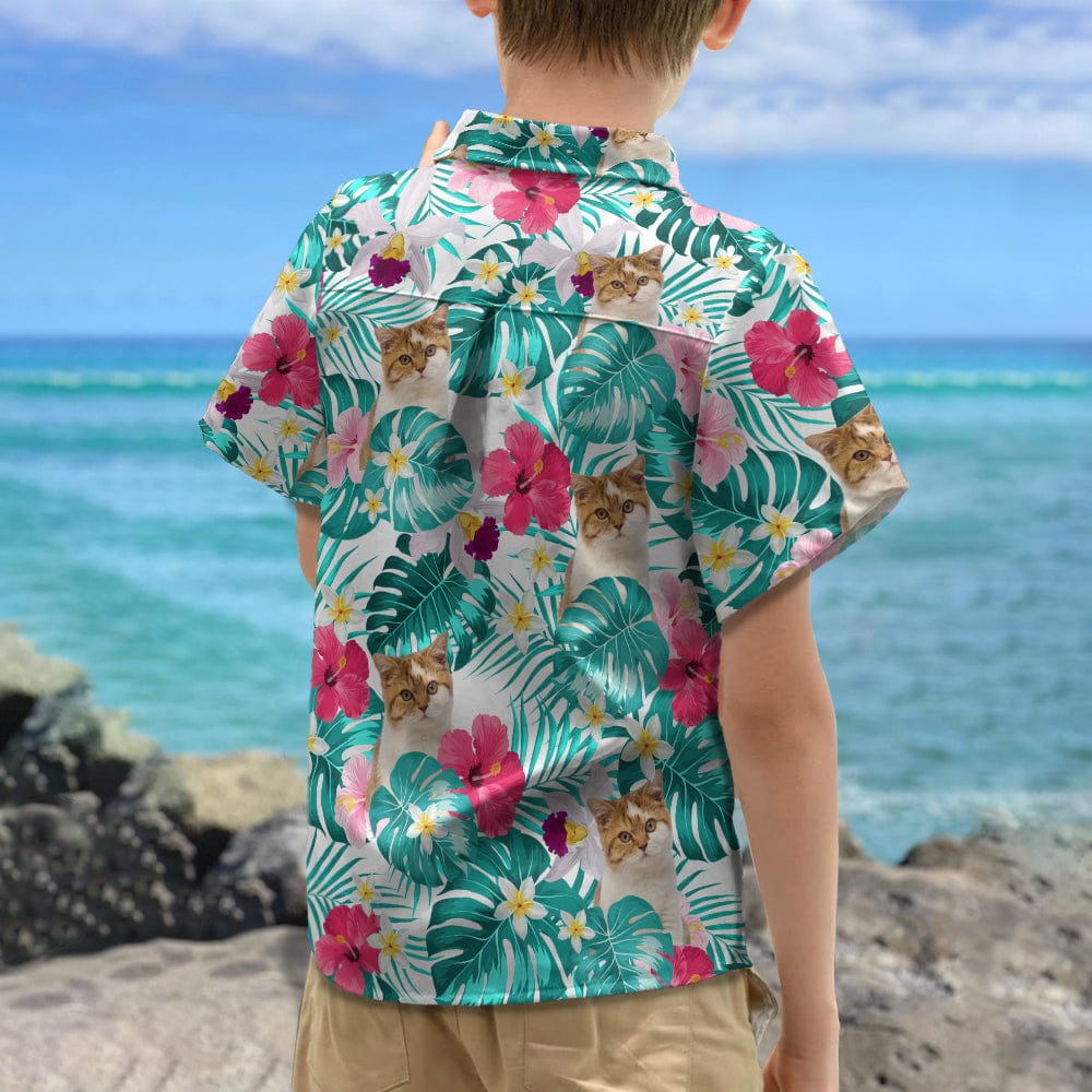 Custom Cat Photo Tropical Style For Boy's Hawaiian Shirt TH10 891109