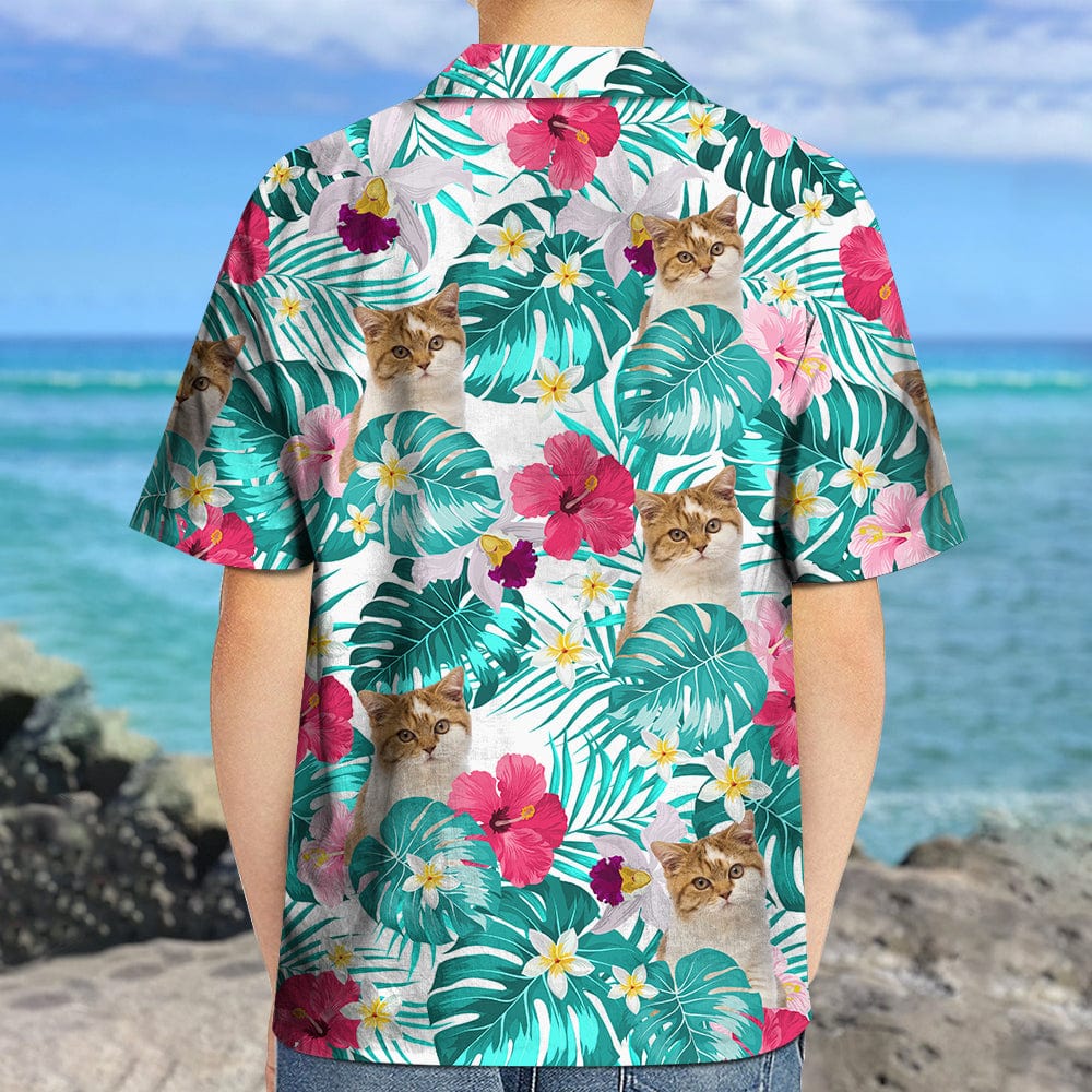 Custom Cat Photo Tropical Style For Boy's Hawaiian Shirt TH10 891109