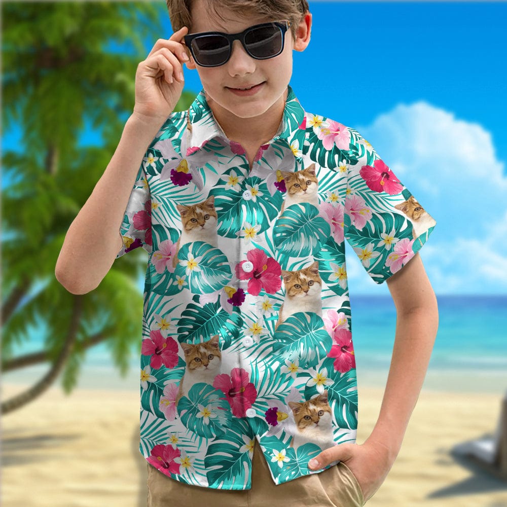 Custom Cat Photo Tropical Style For Boy's Hawaiian Shirt TH10 891109