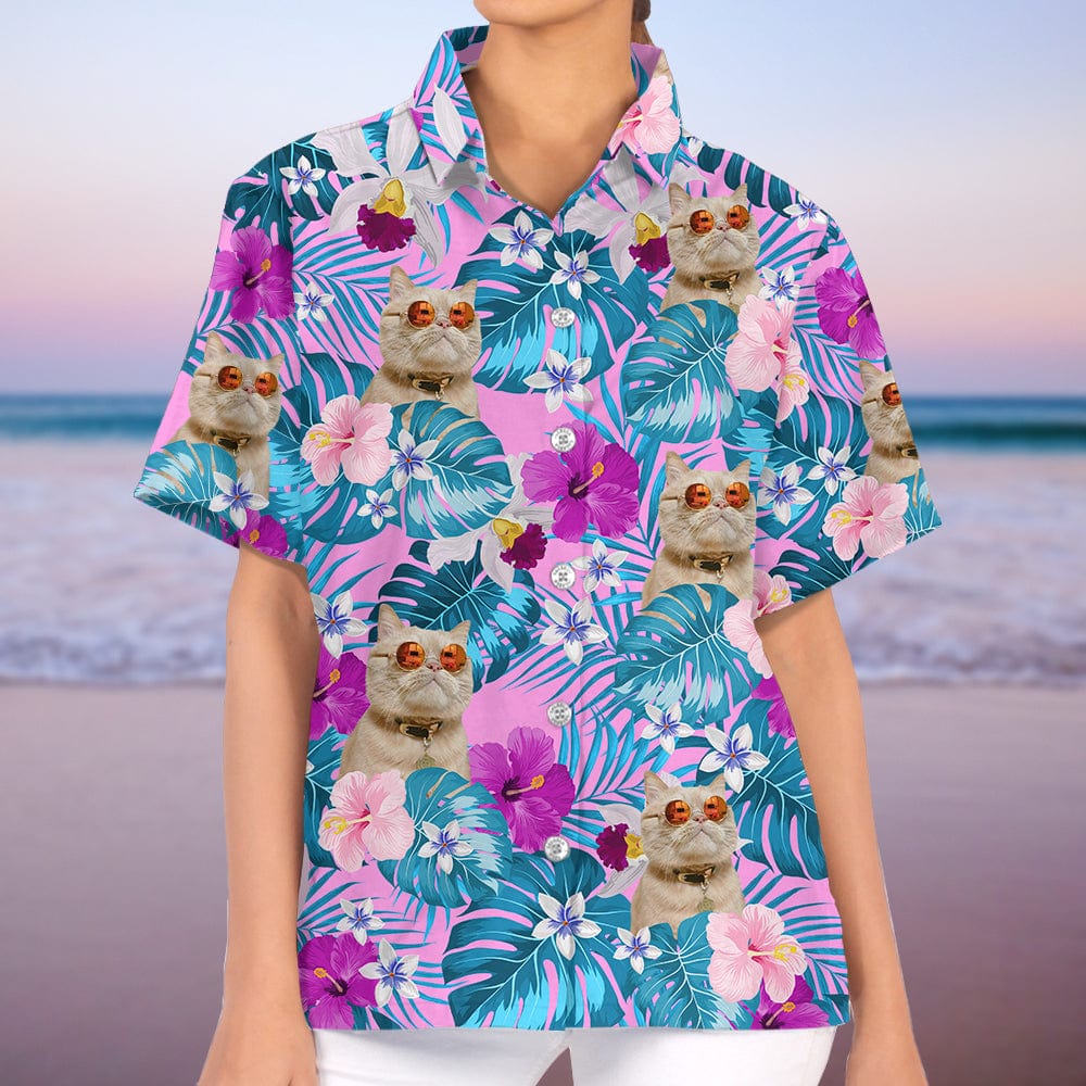 Custom Cat Photo Tropical Style Woman Hawaii Shirt N304 889569