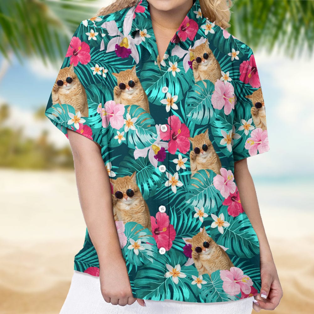 Custom Cat Photo Tropical Style Woman Hawaii Shirt N304 889569