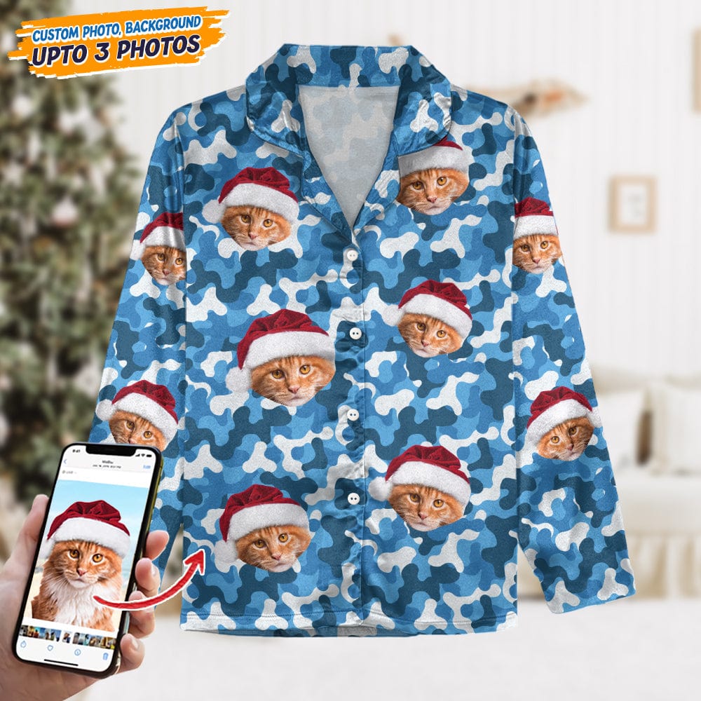 Custom Cat Photo With Camo Background For Cat Lover Pajamas N304 888780