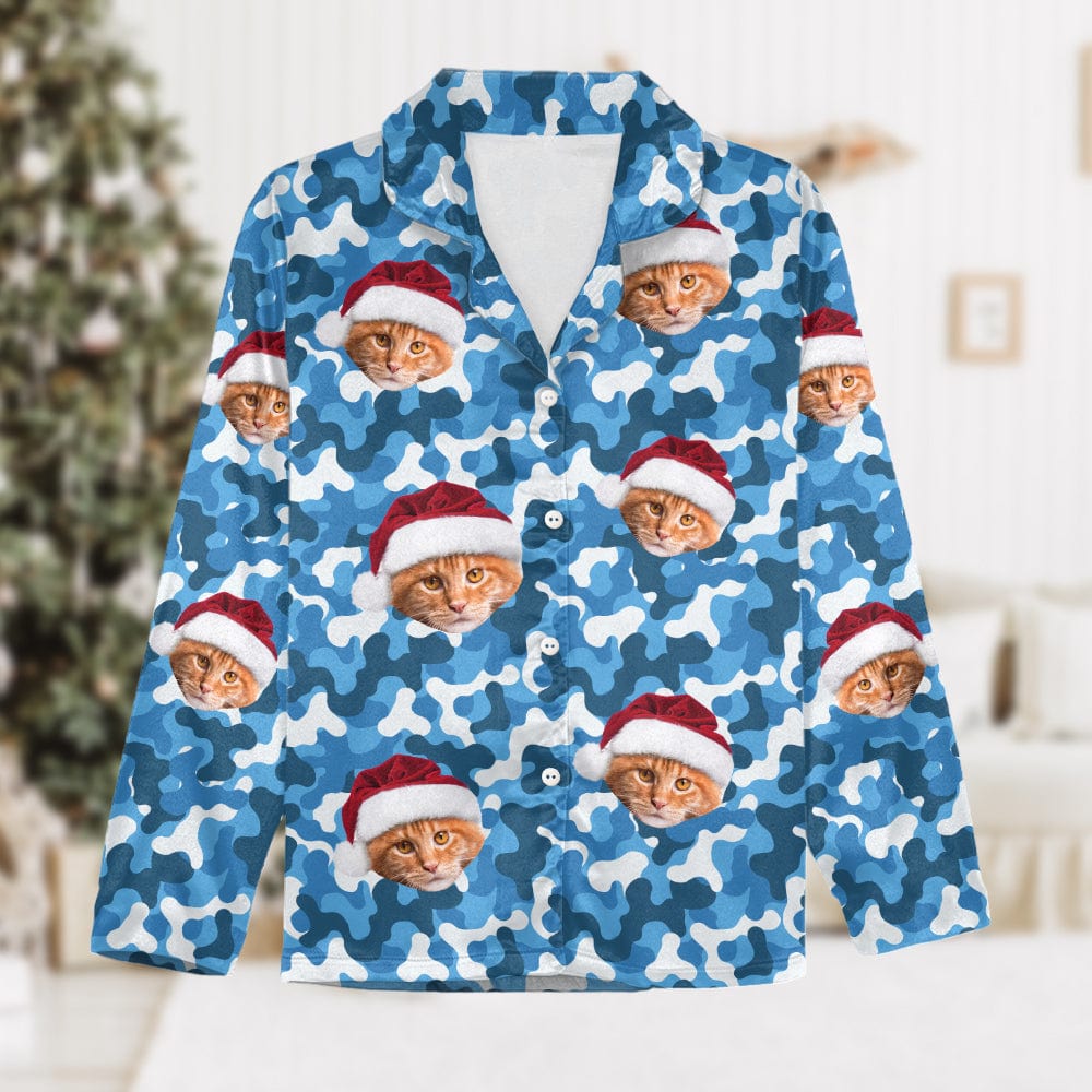 Custom Cat Photo With Camo Background For Cat Lover Pajamas N304 888780