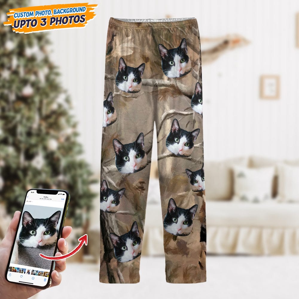 Custom Cat Photo With Camo Background For Cat Lover Pajamas N304 888780