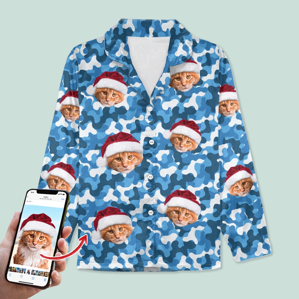 Custom Cat Photo With Camo Background For Cat Lover Pajamas N304 888780
