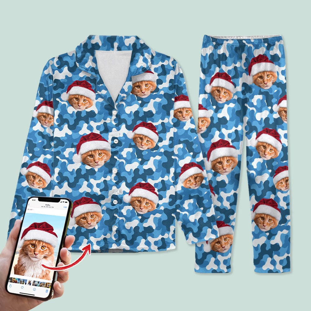 Custom Cat Photo With Camo Background For Cat Lover Pajamas N304 888780