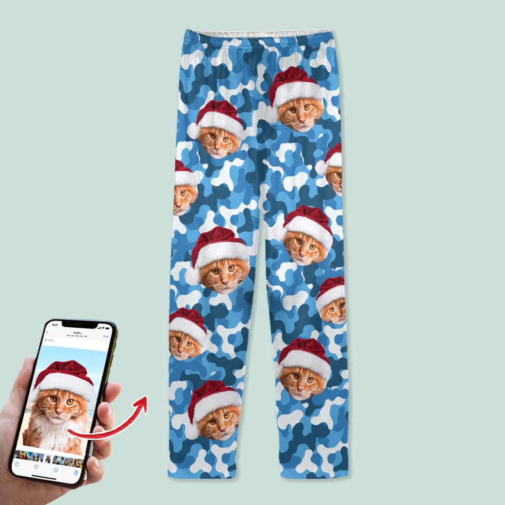 Custom Cat Photo With Camo Background For Cat Lover Pajamas N304 888780