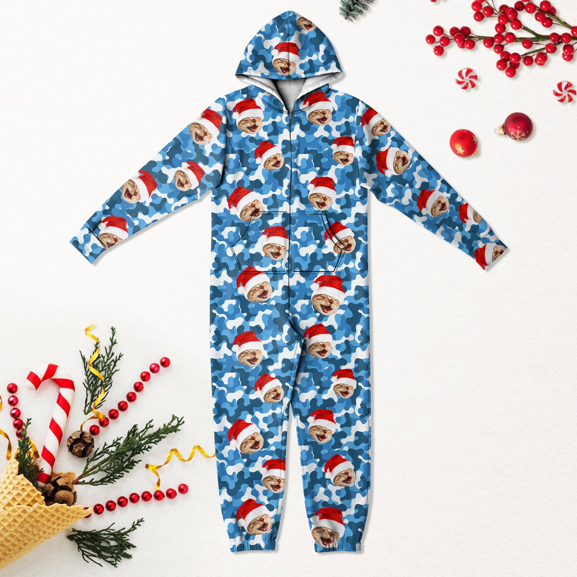 Custom Cat Photo With Camo Background Onesie Pajamas HO82 893376