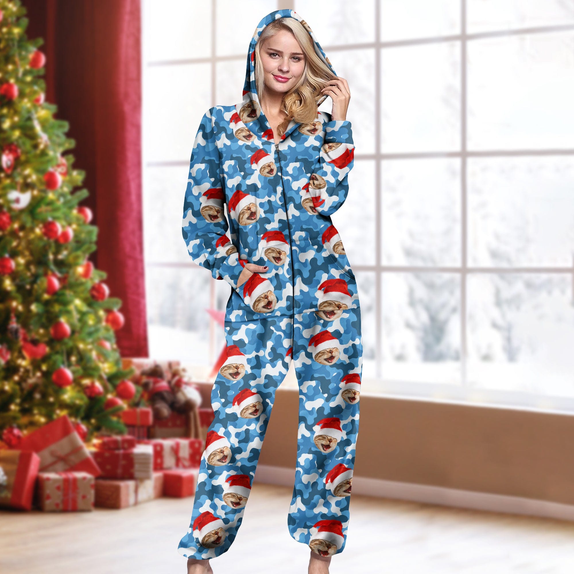 Custom Cat Photo With Camo Background Onesie Pajamas HO82 893376