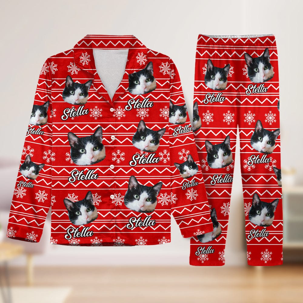 Custom Cat Photo With Christmas Background  Pajamas DA199 889506