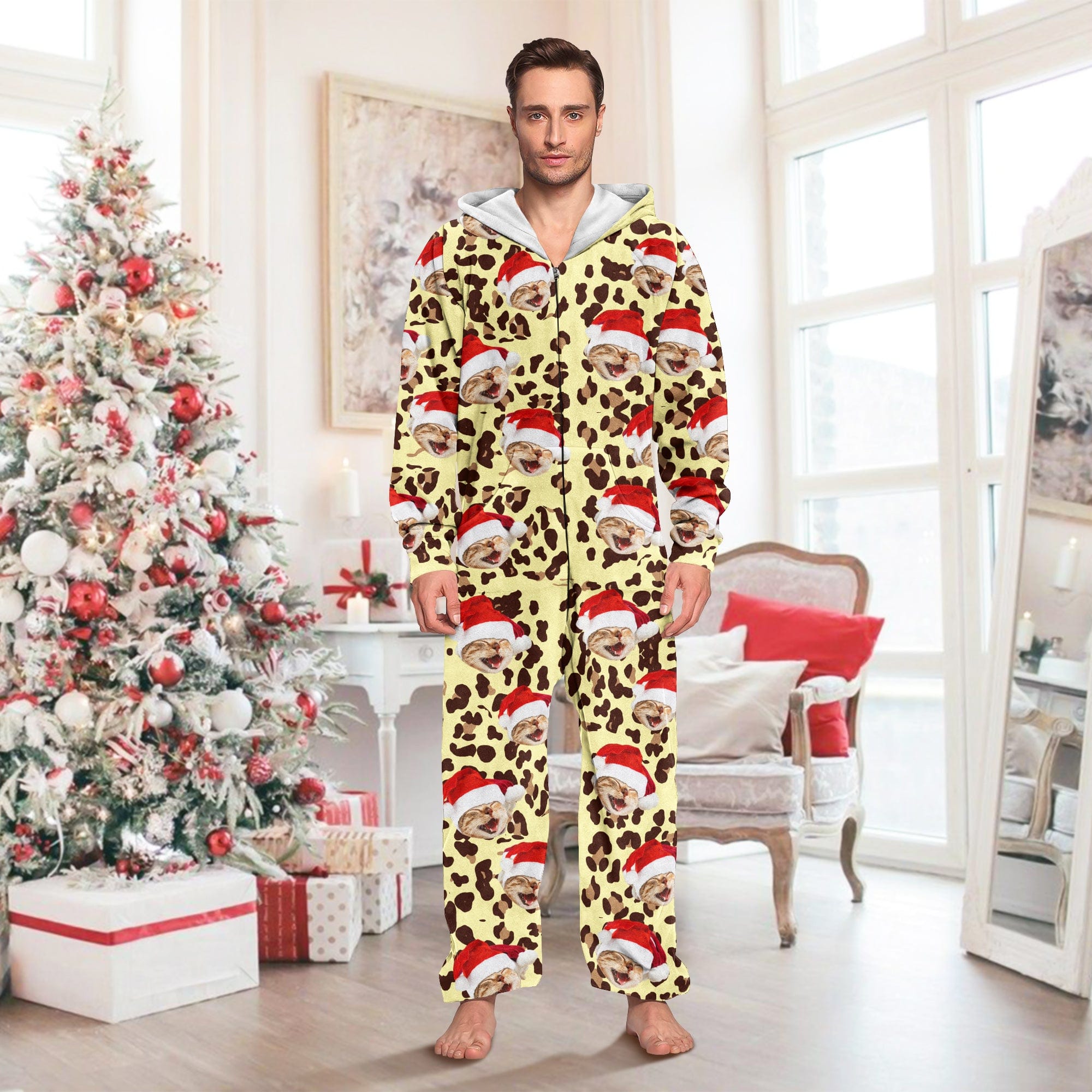 Custom Cat Photo With Leopard Pattern Onesie Pajamas HO82 893348