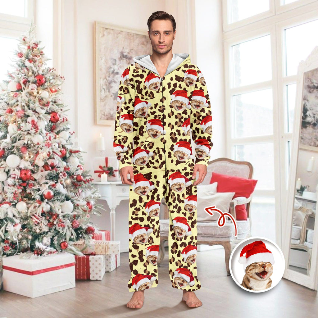Custom Cat Photo With Leopard Pattern Onesie Pajamas HO82 893348