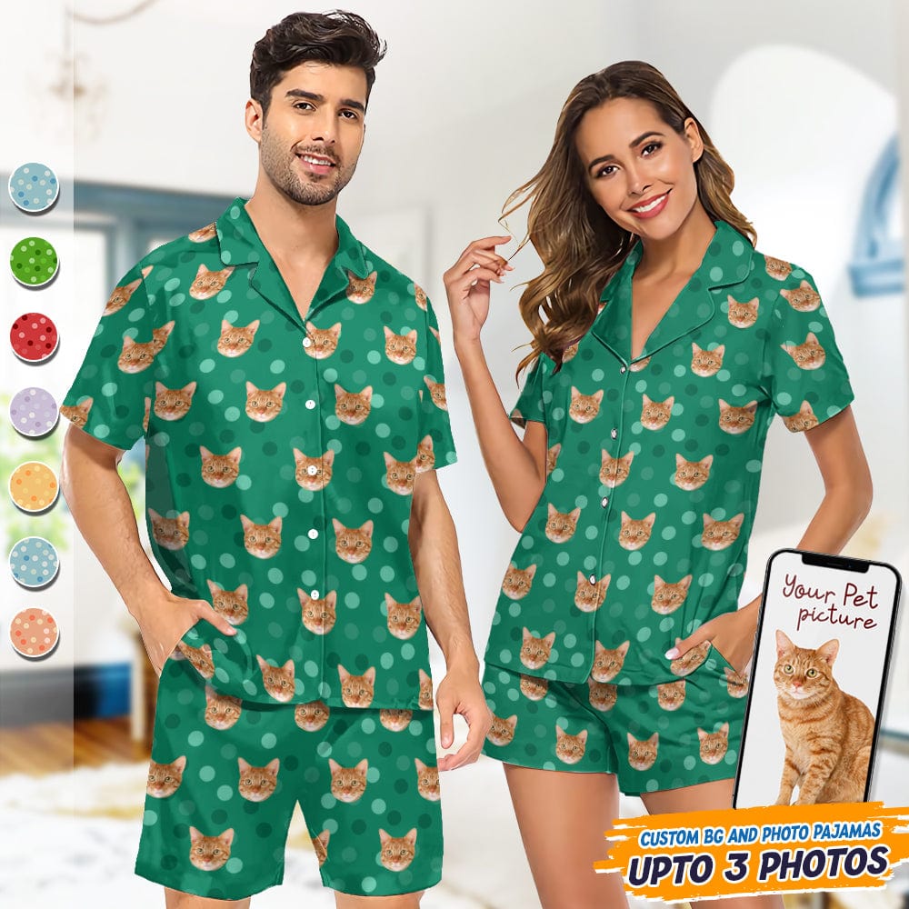 Custom Cat Photo With Polka Dots Pattern Short Pajamas T368 888886
