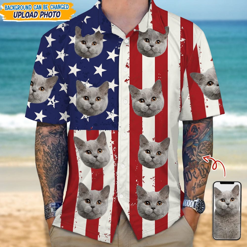 Custom Cat Photo With Us Flag Hawaii Shirt TA29 889230