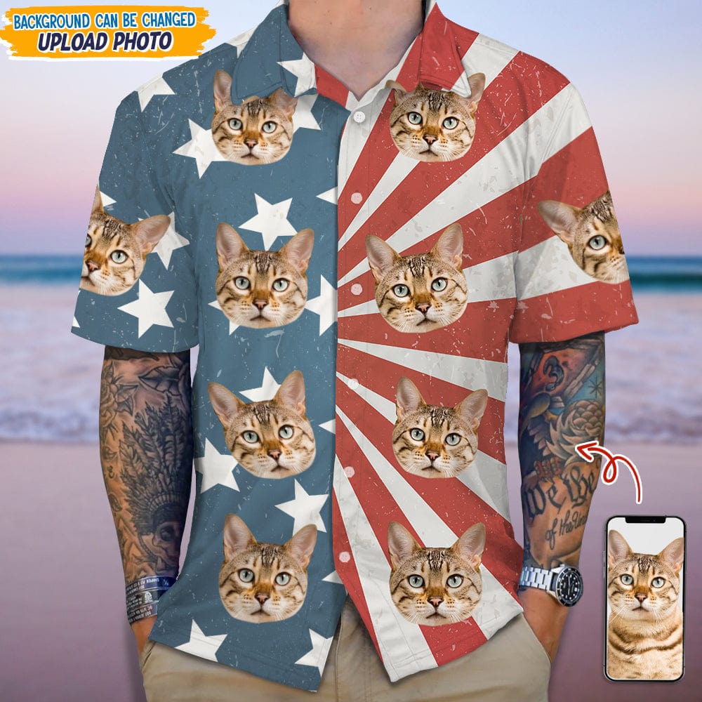 Custom Cat Photo With Us Flag Hawaii Shirt TA29 889230