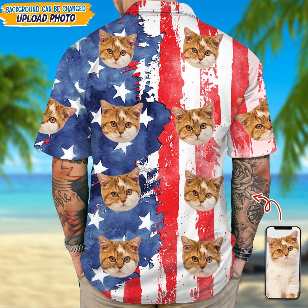 Custom Cat Photo With Us Flag Hawaii Shirt TA29 889230