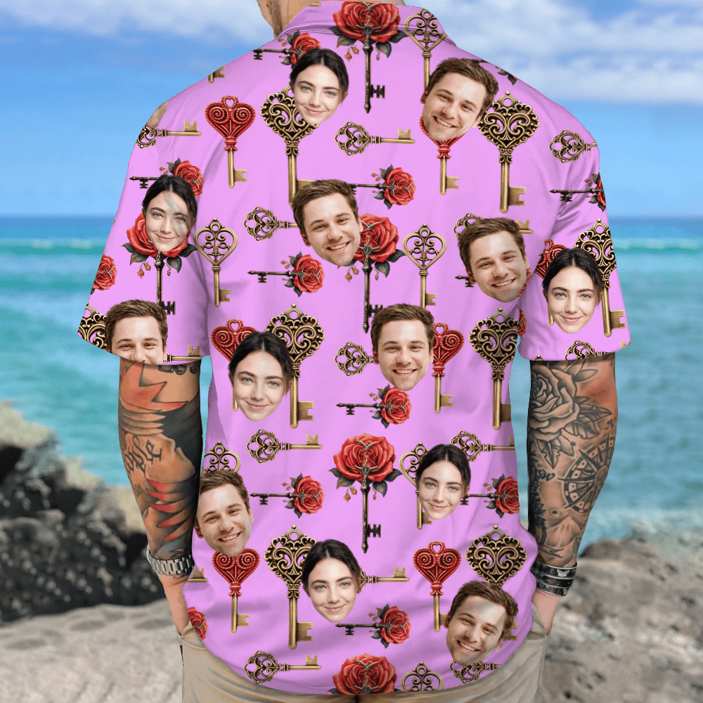 Custom Couple Photo Roses Heart Shaped Key Valentines Hawaii Shirt LM32 893013