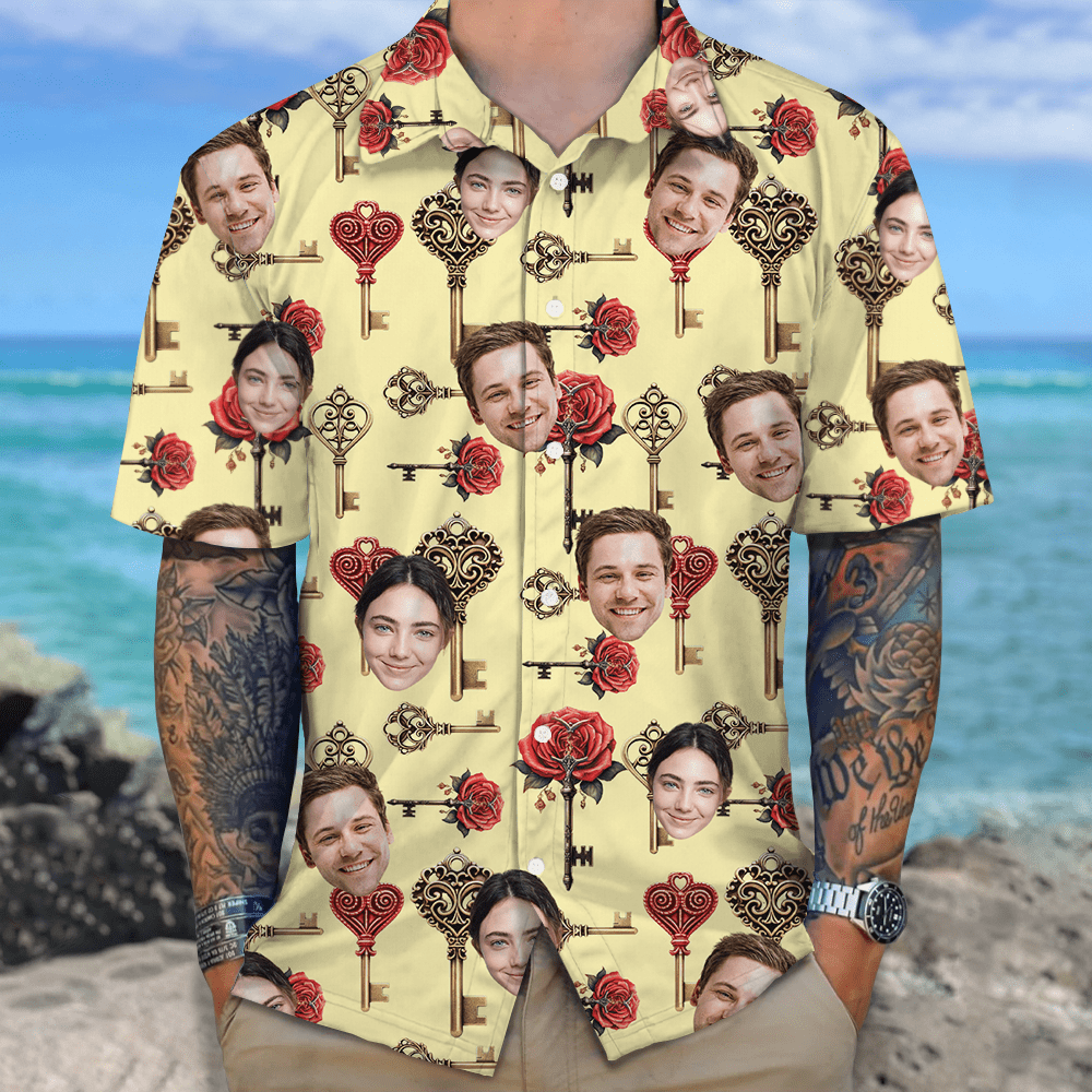 Custom Couple Photo Roses Heart Shaped Key Valentines Hawaii Shirt LM32 893013