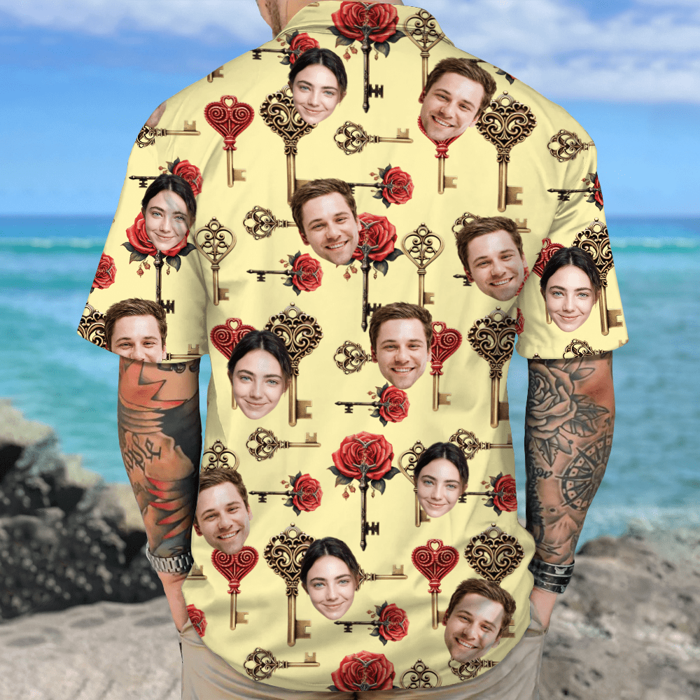 Custom Couple Photo Roses Heart Shaped Key Valentines Hawaii Shirt LM32 893013