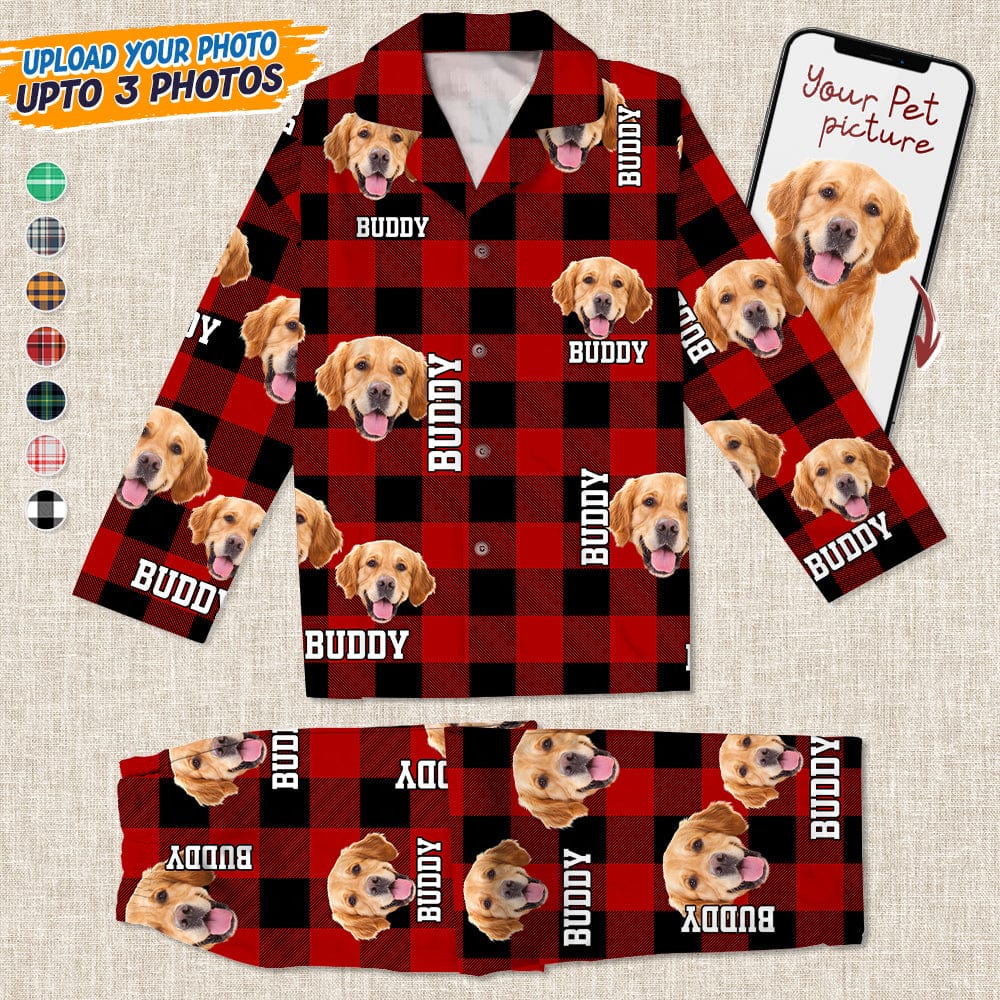 Custom Dog Cat Face Photo And Name Flannel Pajamas HO82 TA29 888737