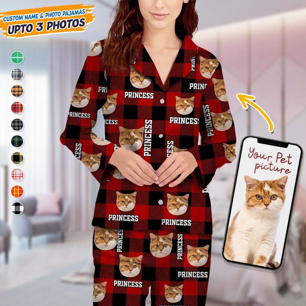 Custom Dog Cat Face Photo And Name Flannel Pajamas HO82 TA29 888737