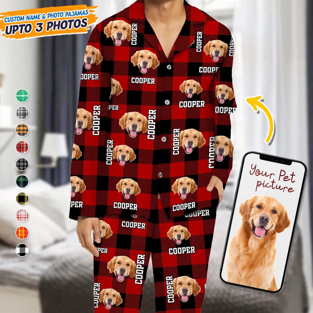 Custom Dog Cat Face Photo And Name Flannel Pajamas HO82 TA29 888737