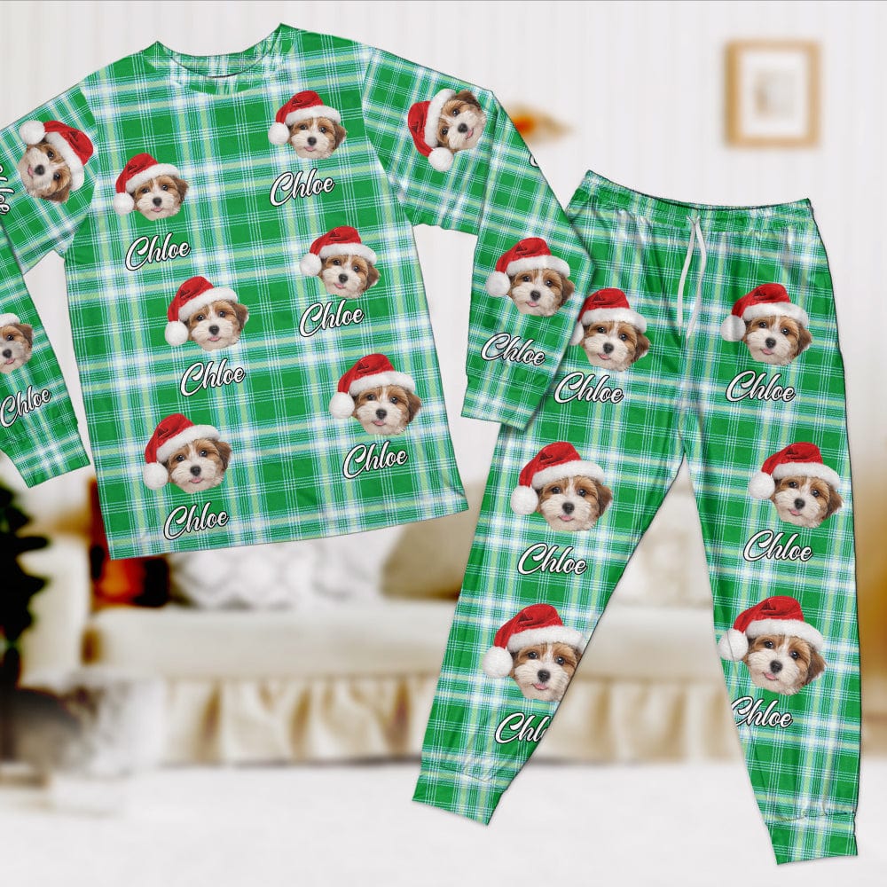Custom Dog Photo And Name With Christmas Background Sleepwear N304 889971