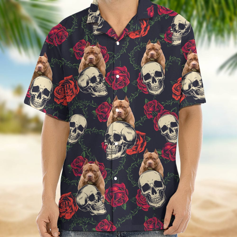 Custom Dog Photo Skull Face Tropical Leaf Hawaii Shirt N304 889568