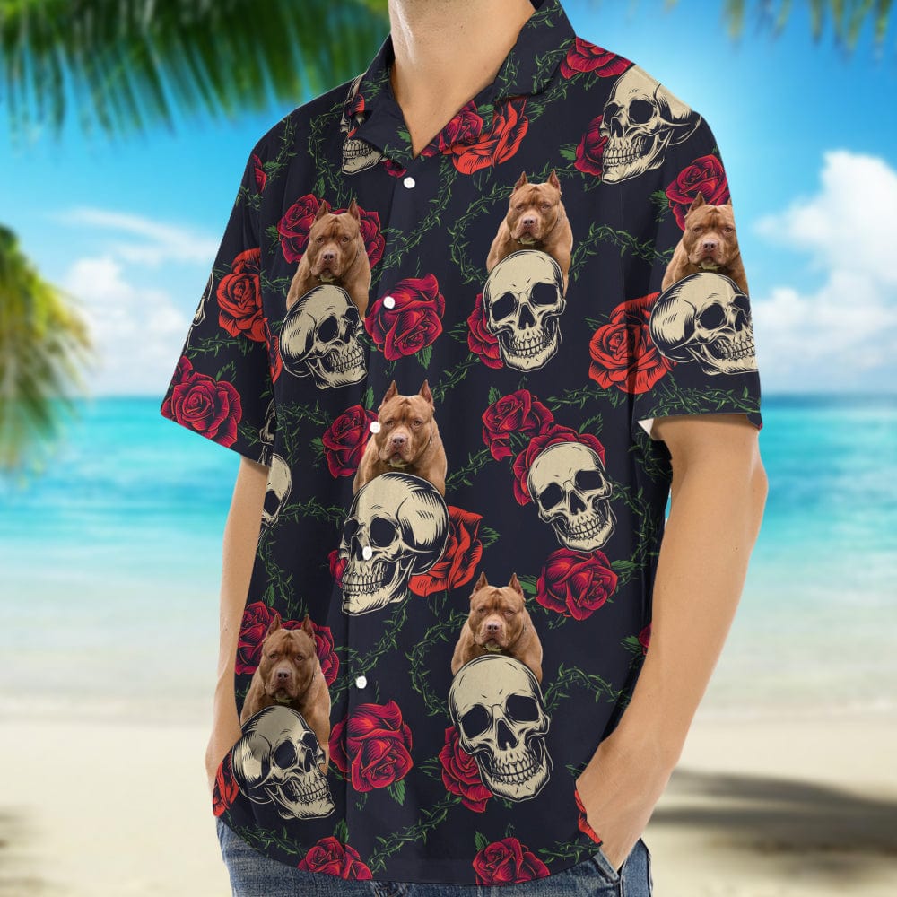 Custom Dog Photo Skull Face Tropical Leaf Hawaii Shirt N304 889568