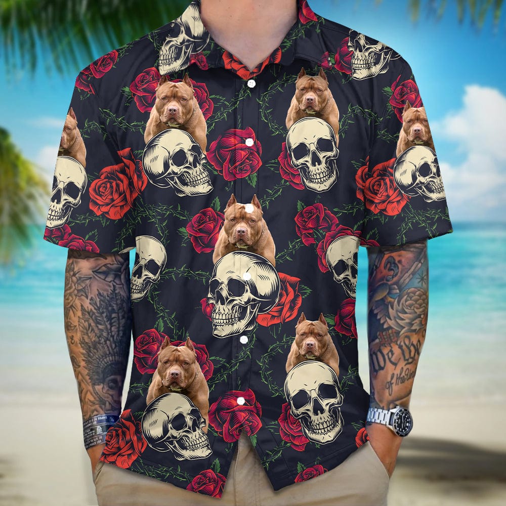 Custom Dog Photo Skull Face Tropical Leaf Hawaii Shirt N304 889568