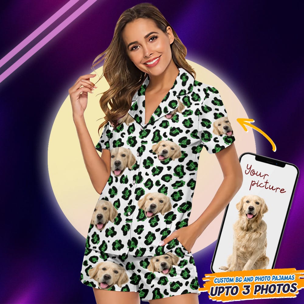Custom Dog Photo With Animal Print Pattern Short Pajamas T368 888896