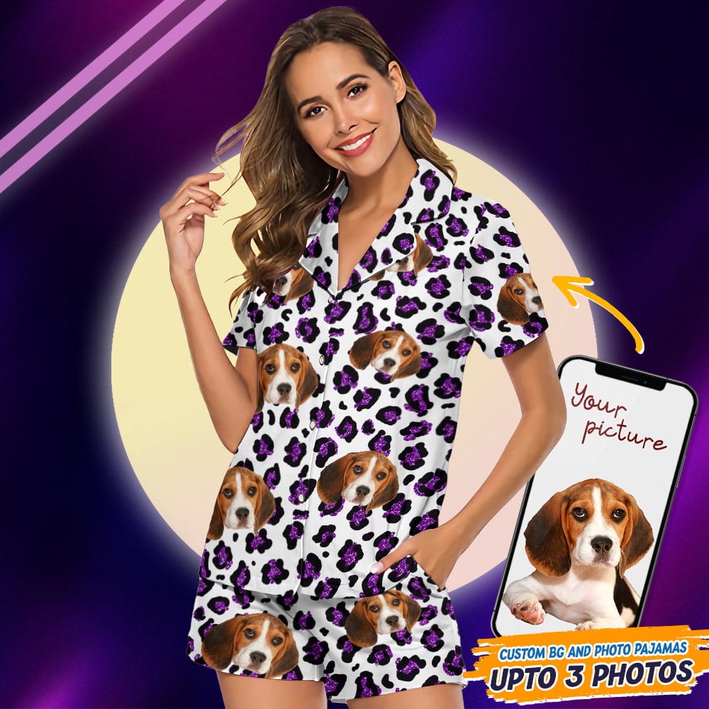 Custom Dog Photo With Animal Print Pattern Short Pajamas T368 888896