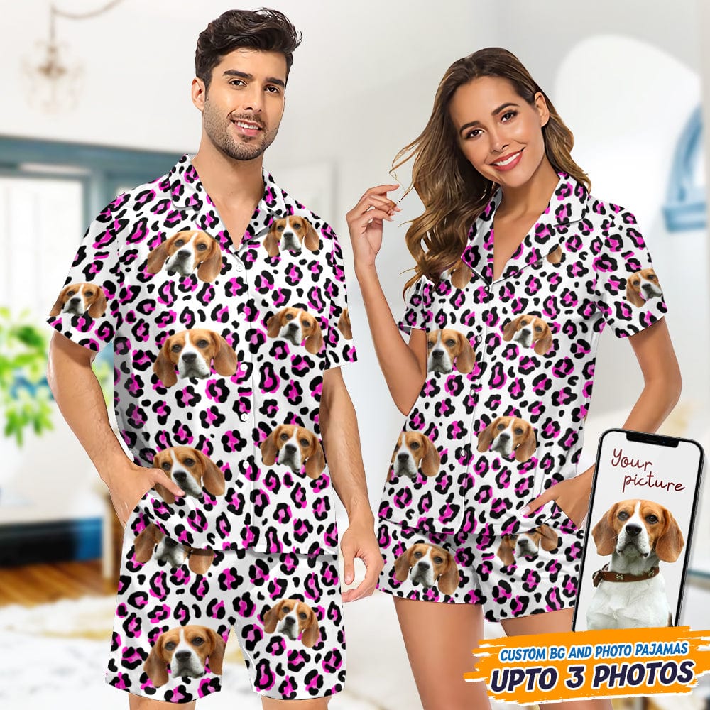 Custom Dog Photo With Animal Print Pattern Short Pajamas T368 888896
