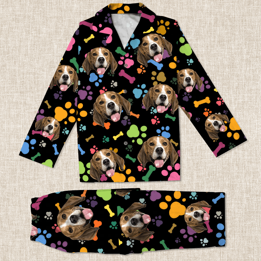 Custom Dog Photo With Paw And Bone Pattern Pajamas TA29 889912