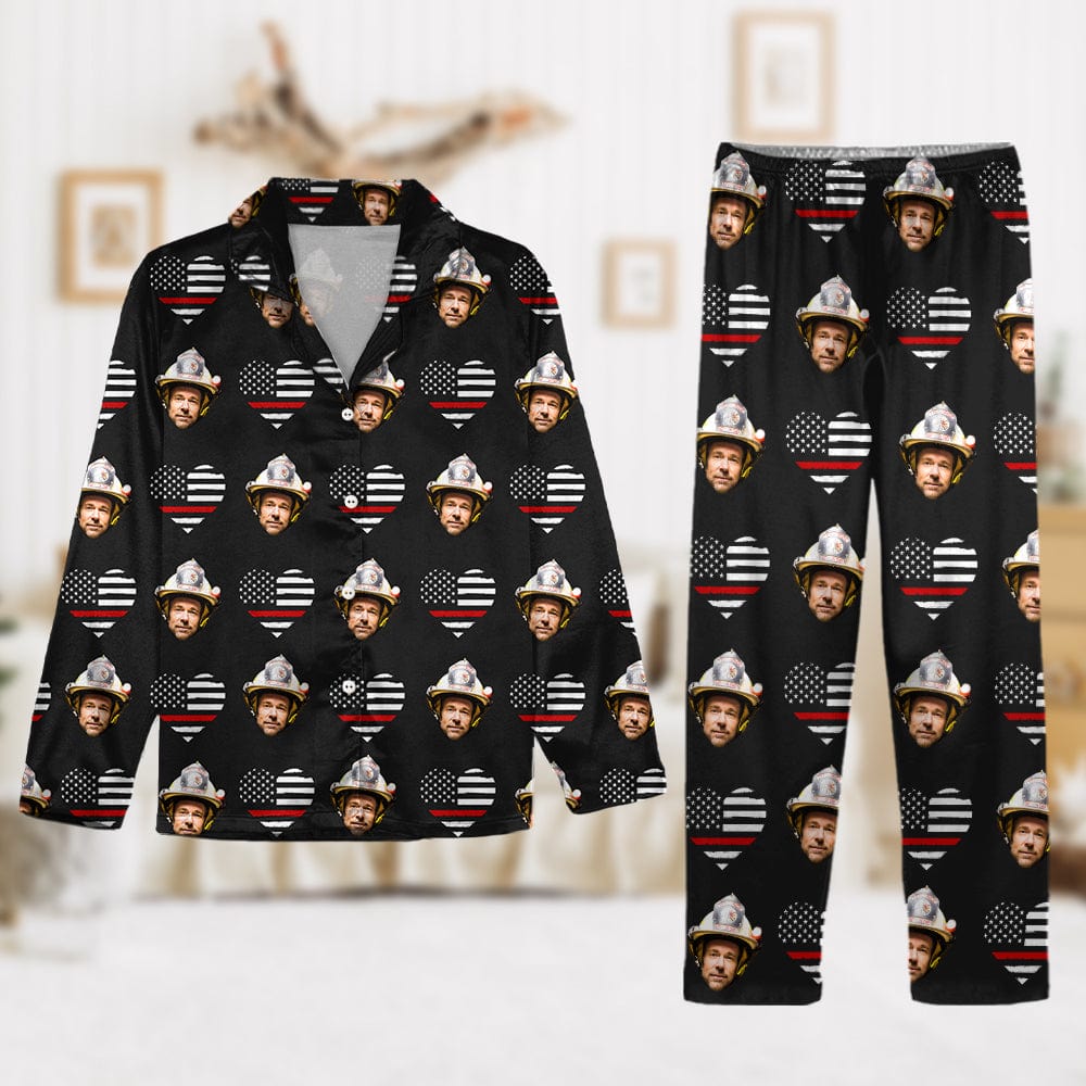 Custom Face Photo Thin Line Flag Thin Red Line Pajamas N369 888794