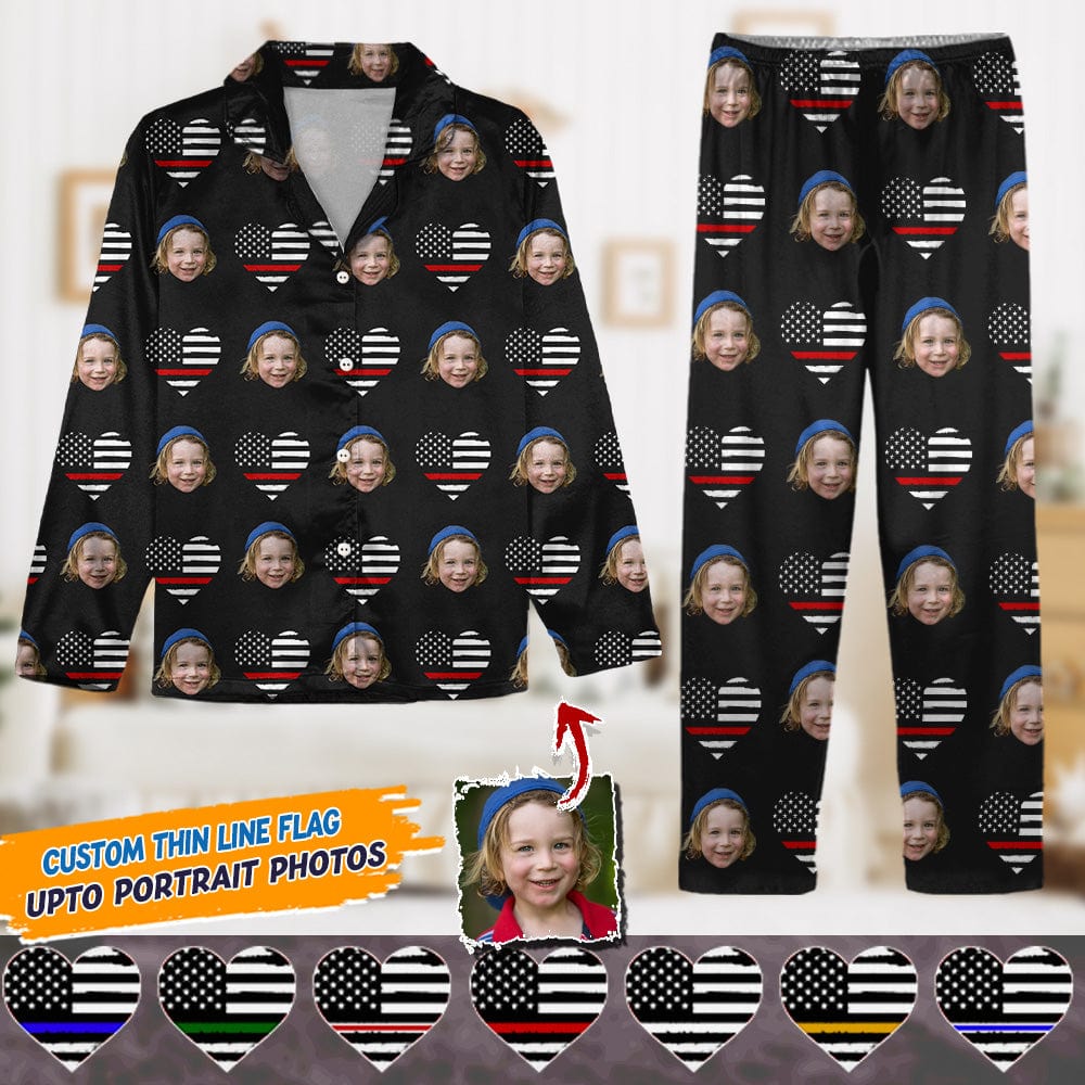 Custom Face Photo Thin Line Flag Thin Red Line Pajamas N369 888794