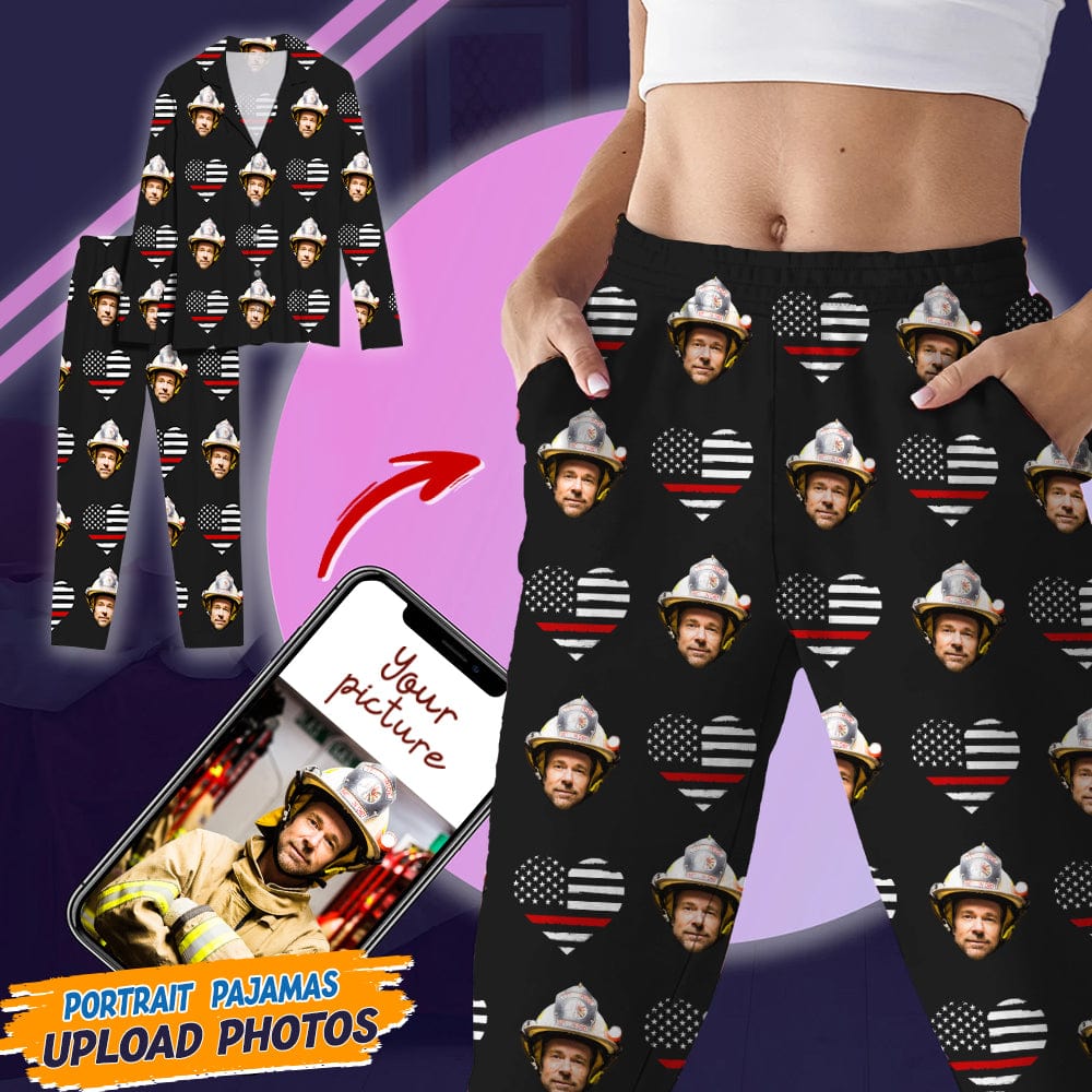 Custom Face Photo Thin Line Flag Thin Red Line Pajamas N369 888794