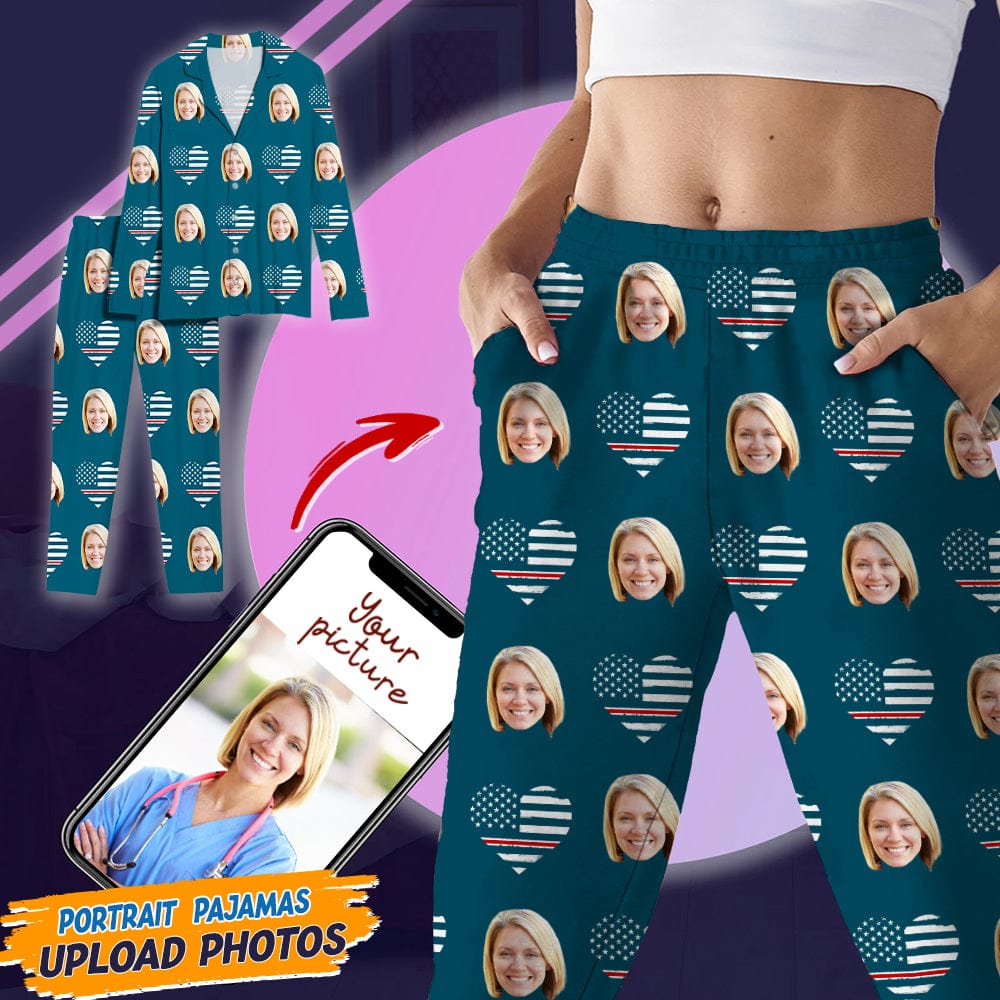 Custom Face Photo Thin Line Flag Thin Blue Line Pajamas N369 888997
