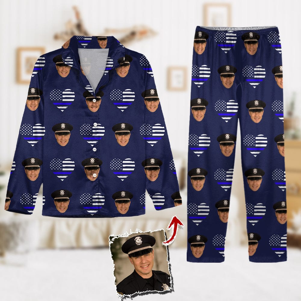 Custom Face Photo Thin Line Flag Thin Blue Line Pajamas N369 888997
