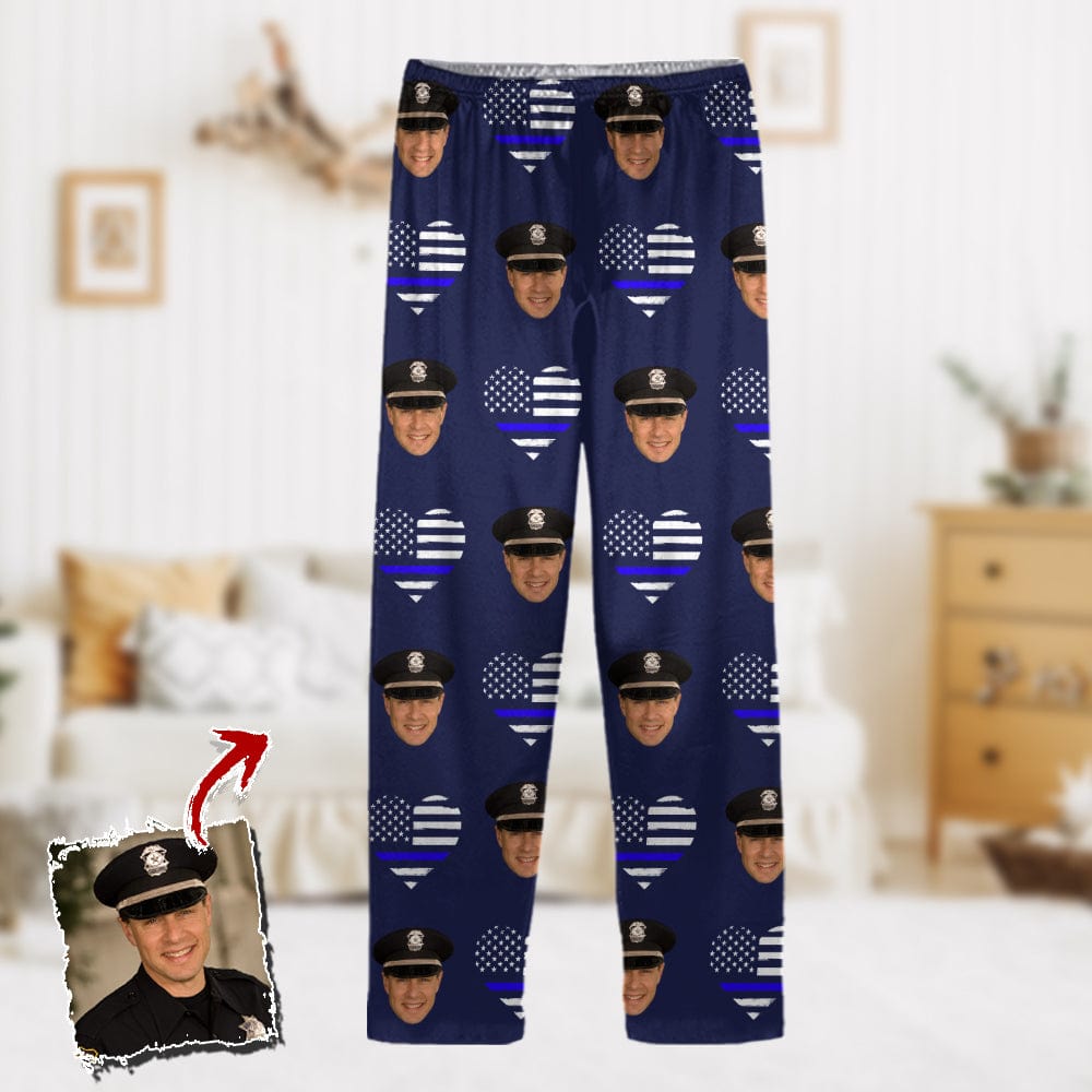 Custom Face Photo Thin Line Flag Thin Blue Line Pajamas N369 888997