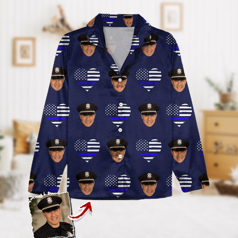 Custom Face Photo Thin Line Flag Thin Blue Line Pajamas N369 888997