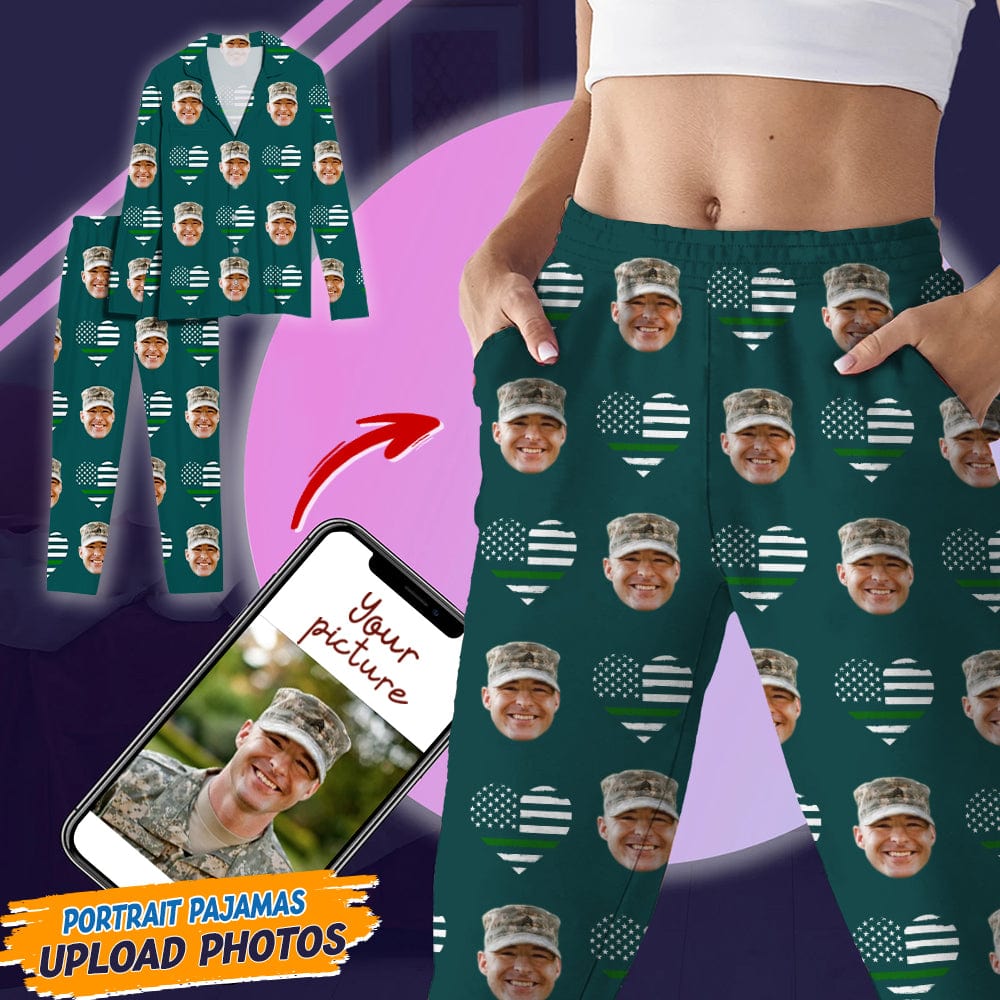 Custom Face Photo Thin Line Flag Thin Blue Line Pajamas N369 888997