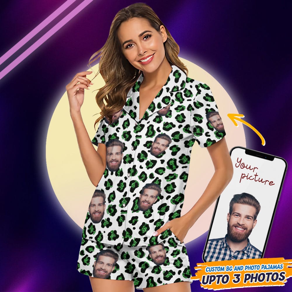 Custom Face Photo With Animal Print Pattern Short Pajamas T368 888900